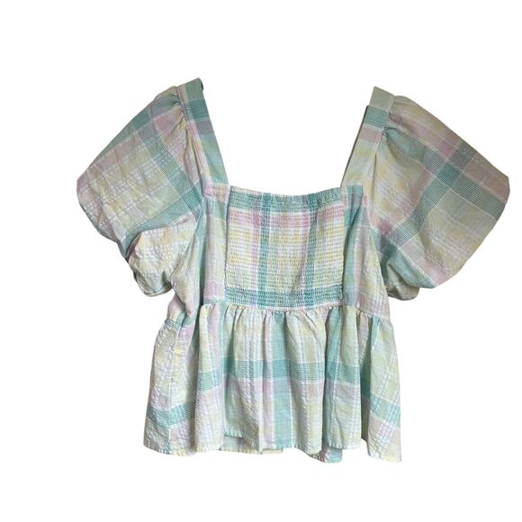 Old Navy Pastel Plaid Puff Sleeve Top Size XL - Picture 3 of 10